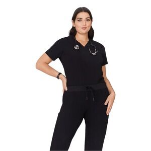 Mandala Scrub Top Women's Size Large Black One Pocket Short Sleeve‎ V-Neck